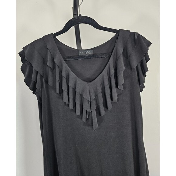 ENFOCUS STUDIO Sleeveless Ruffled Front Collarless Shift Dress-Black-SZ 10 - Picture 2 of 8
